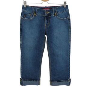 Y2K GLO Juniors 5 Blue Denim Jeans Cropped Crop Roll Cuff Hem Cotton Blend 2000s